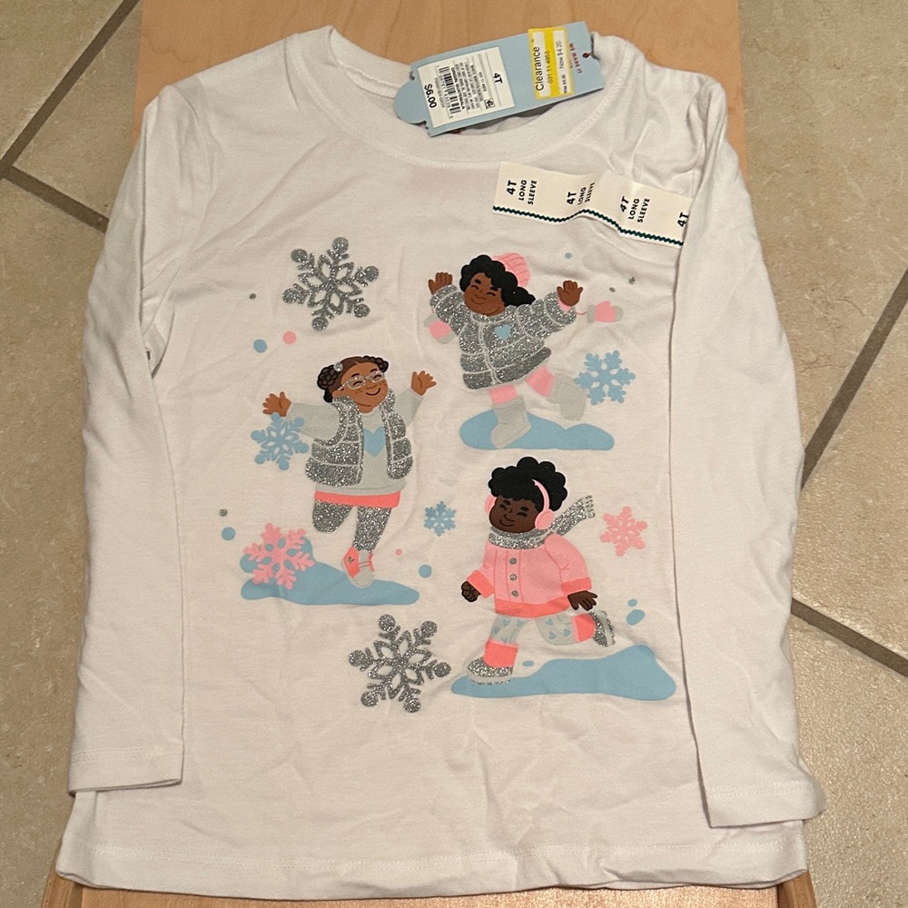 Cat & Jack White Winter Fun Long Sleeve Tee